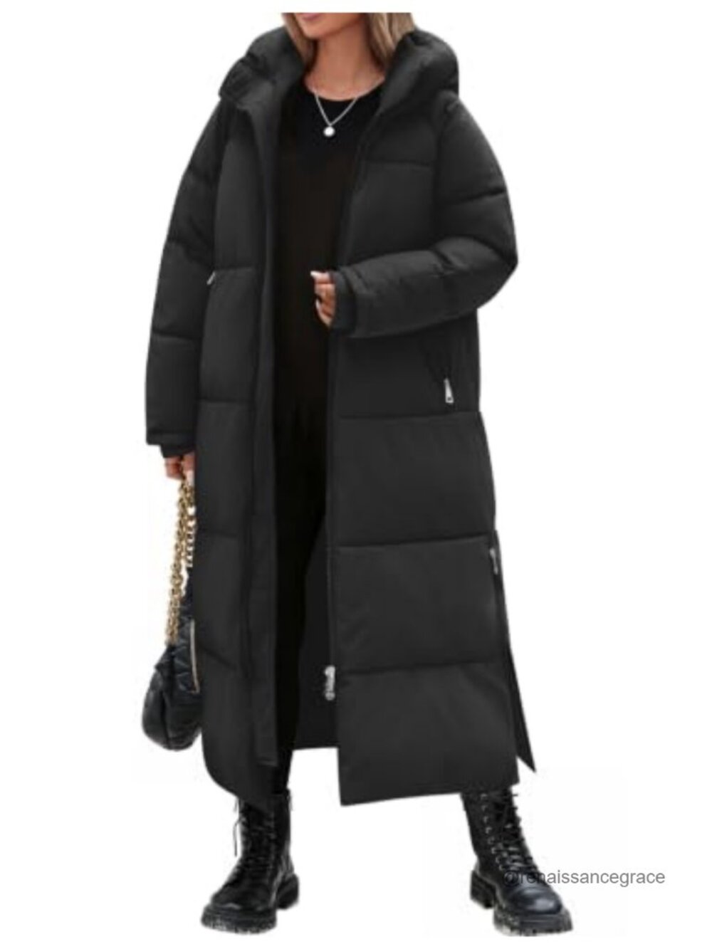 Women's Long Puffer Coat Ankle Length Hooded Quilted Water Repellent